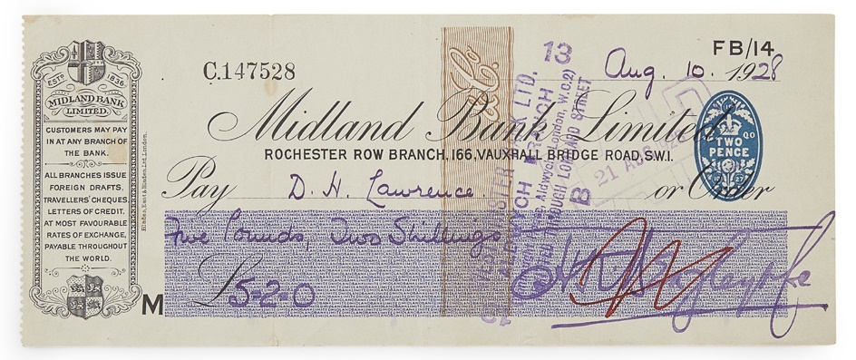 D H Lawrence cheque